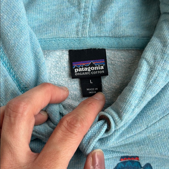 Patagonia Light Blue Mandala Pullover Hoodie Womens Large Organic Cotton - Picture 4 of 4